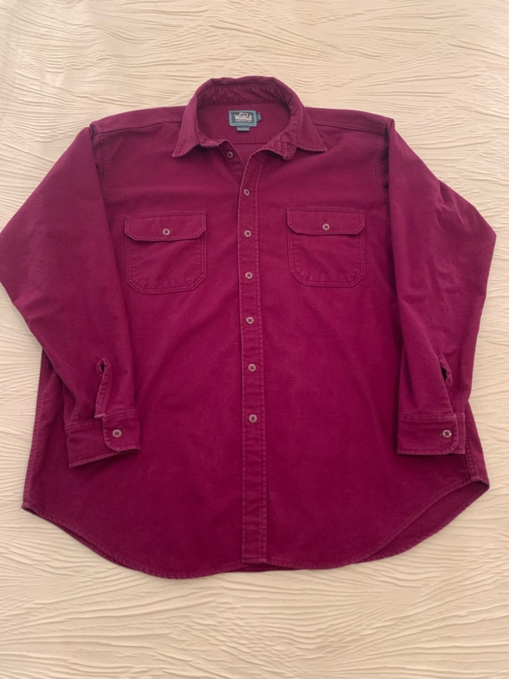 Vintage Woolrich Made in USA 100% Cotton Chamois Burgundy button down shirt, XXL